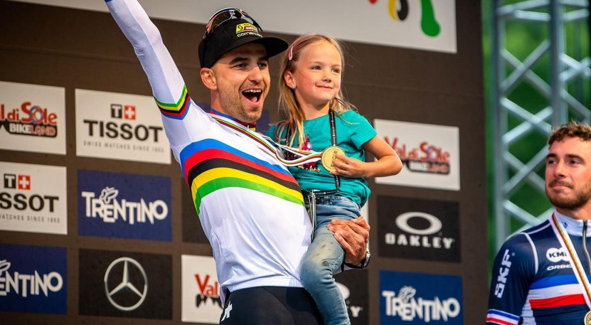 World champion Nino Schurter with his daughter Lisa