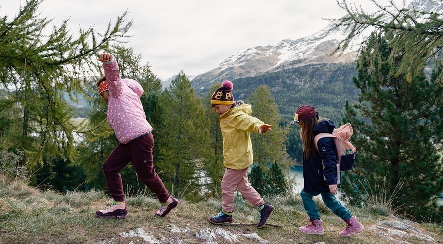 Kids hiking in the mountains