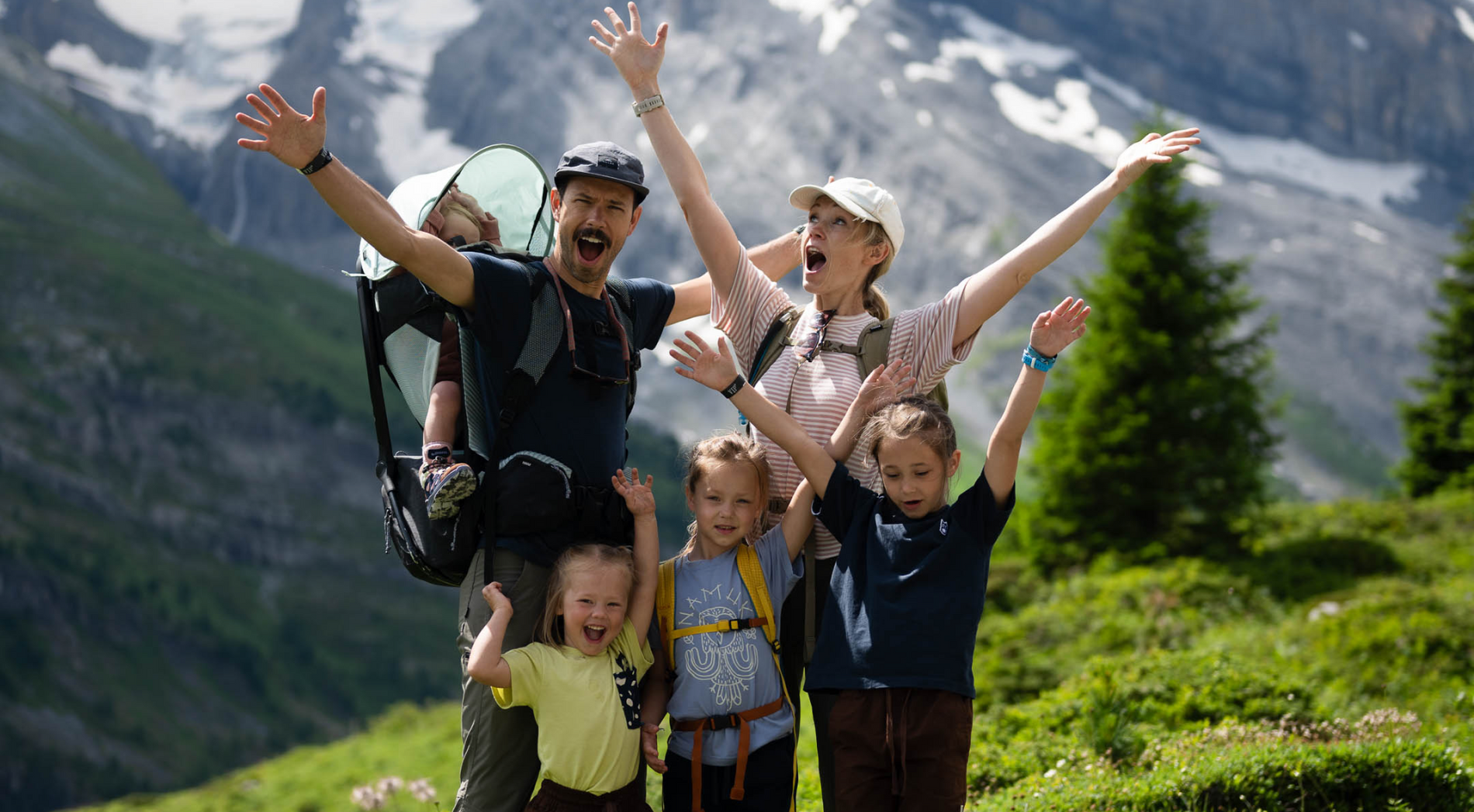 Family photo in the mountains of The Walton Adventure